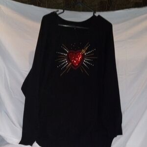 Torrid Black Sweater with Red and Gold Heart Design